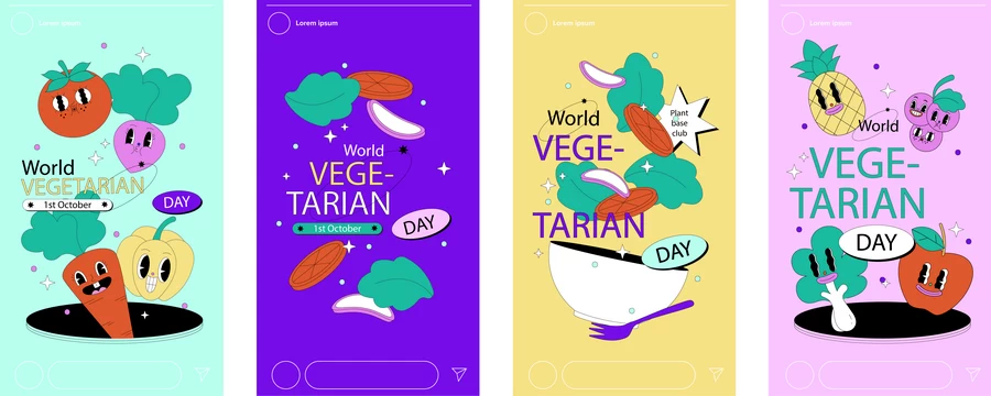 复古潮流趣味创意卡通水果蔬菜食品元素插画海报AI矢量设计素材【007】